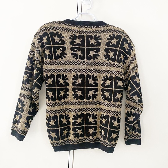 Vintage Gold and black shimmer geometric sweater by Breckenridge - Picture 3 of 4